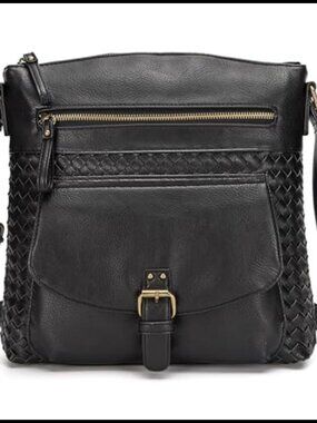 Woven Crossbody Bag PU Leather Shoulder Handbag Multi Pockets Travel Purse